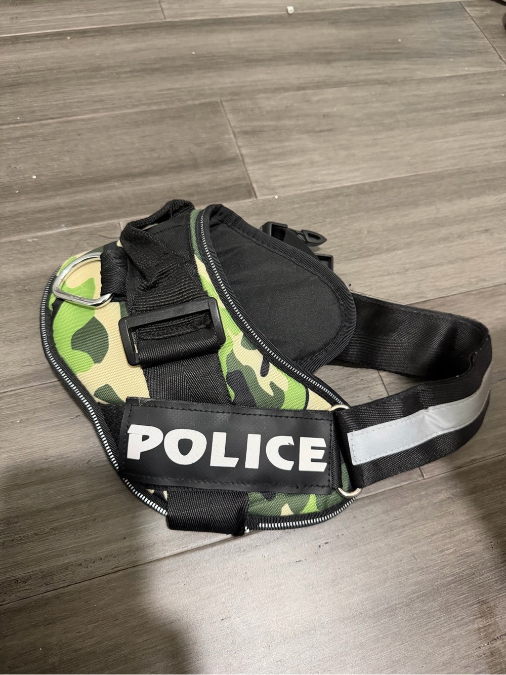 Reflective Green Camo 'POLICE' Dog Harness with Adjustable Strap
